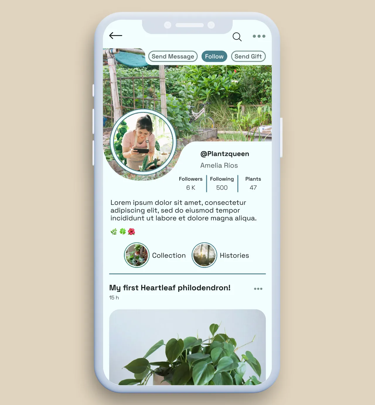 mock up of app user profile