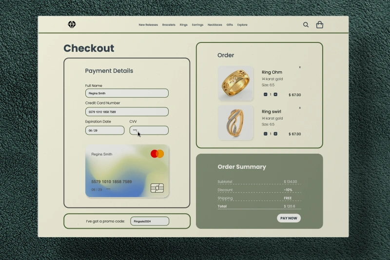 mock up of brand User Interface for Checkout payment