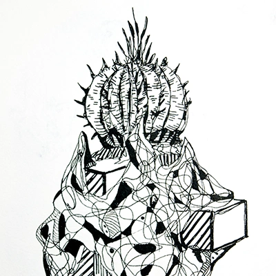 Abstract floating island with cacti on top