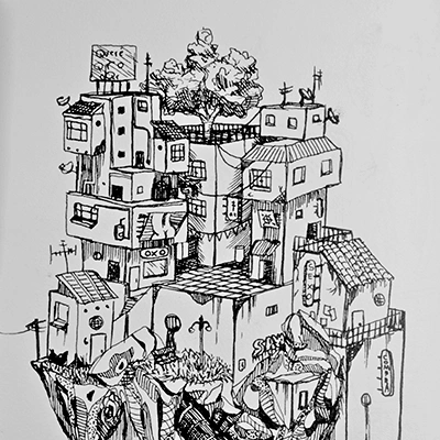 Floating island urban landscape illustration